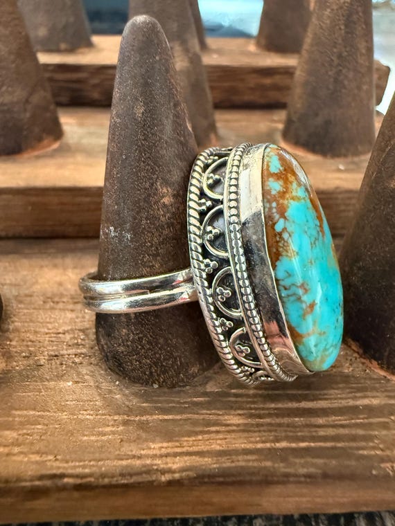 Large Oval Turquoise Statement Ring – Size 9.25 –… - image 2