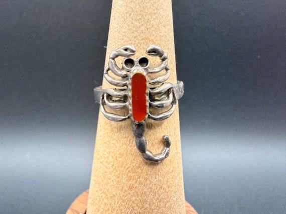 Handmade Carnelian Scorpion Ring, Sterling Silver Southwest Scorpion Ring Size 7