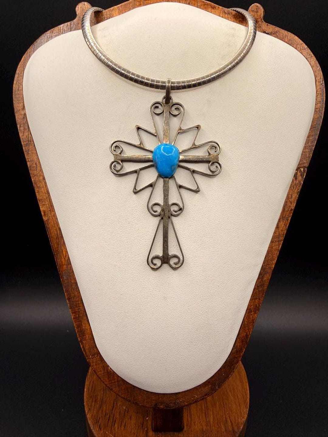 Vintage Taxco Sterling Silver Cross Pendant With Turquoise - Etsy