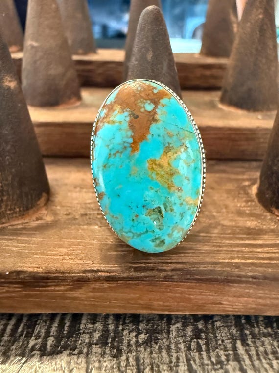 Large Oval Turquoise Statement Ring – Size 9.25 –… - image 1