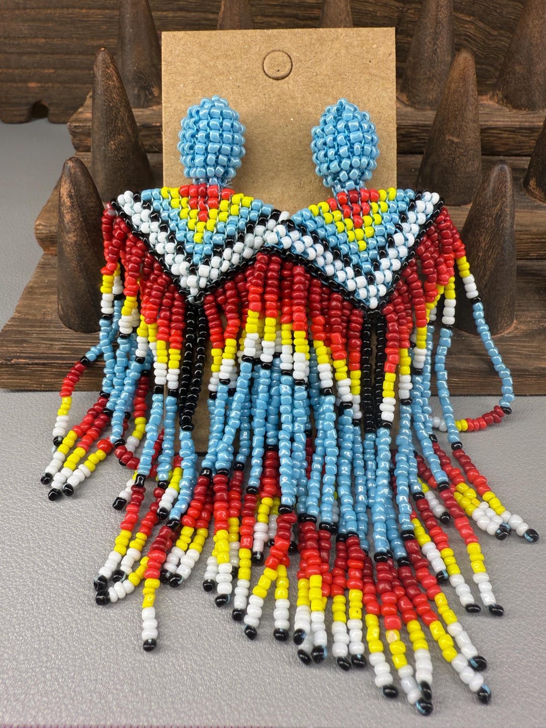 Native American Seed Bead Turquoise Dangle Earrings - Etsy
