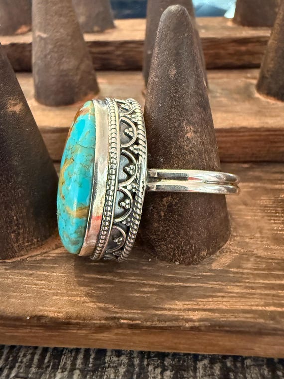 Large Oval Turquoise Statement Ring – Size 9.25 –… - image 3