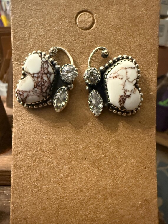 Wild Horse Jasper and Sterling Silver Moissanite Butterfly Post Backs