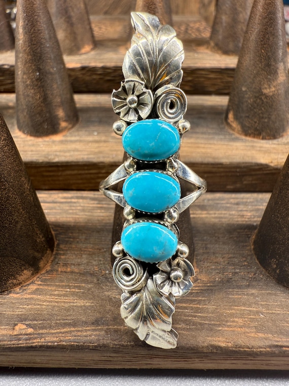 Navajo Turquoise Statement Ring – Angie Platero from Running Bear Company Size 6.75