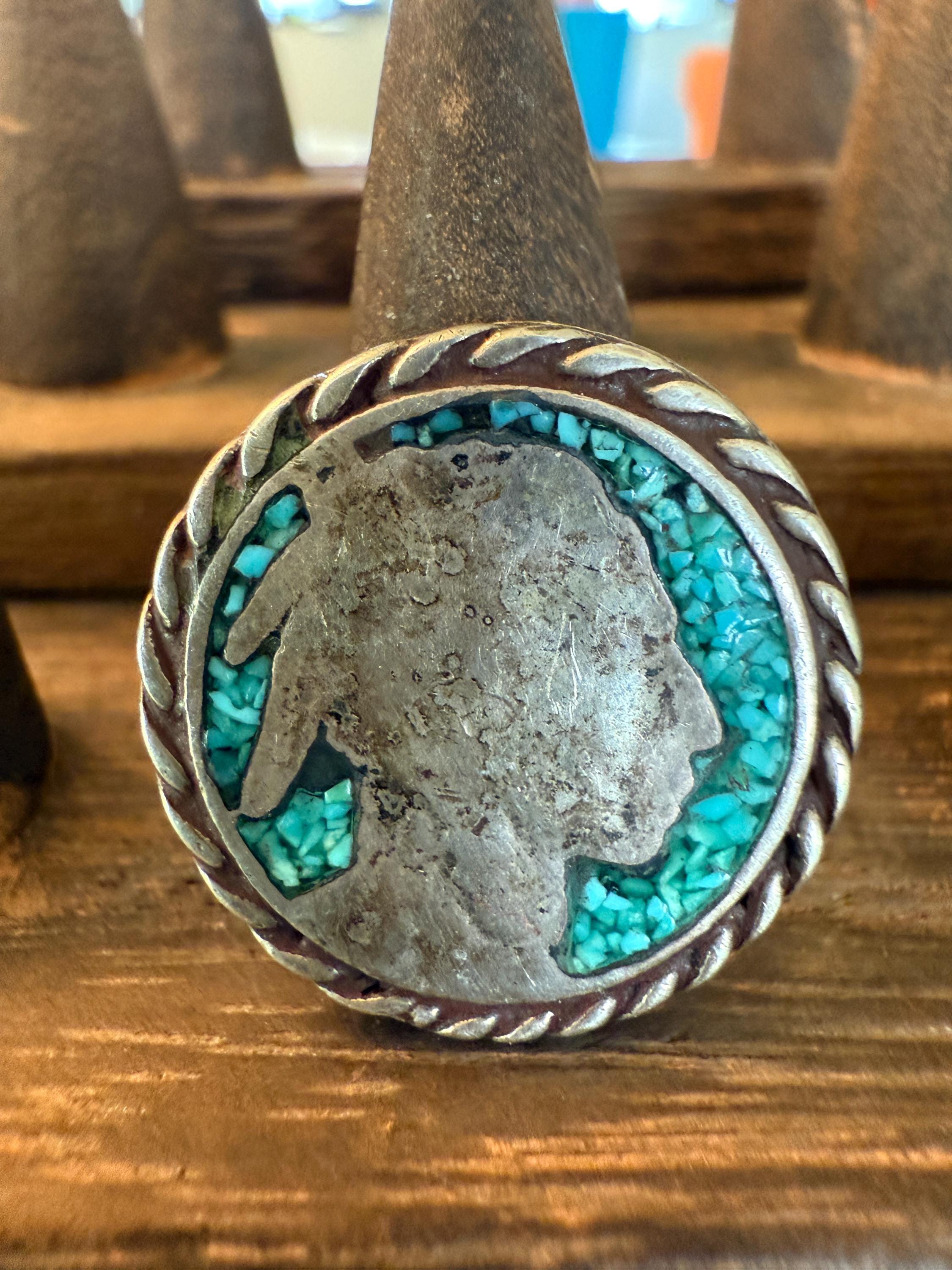 ヴィンテージ「インディアンヘッドニッケル」クラッシュターコイズ