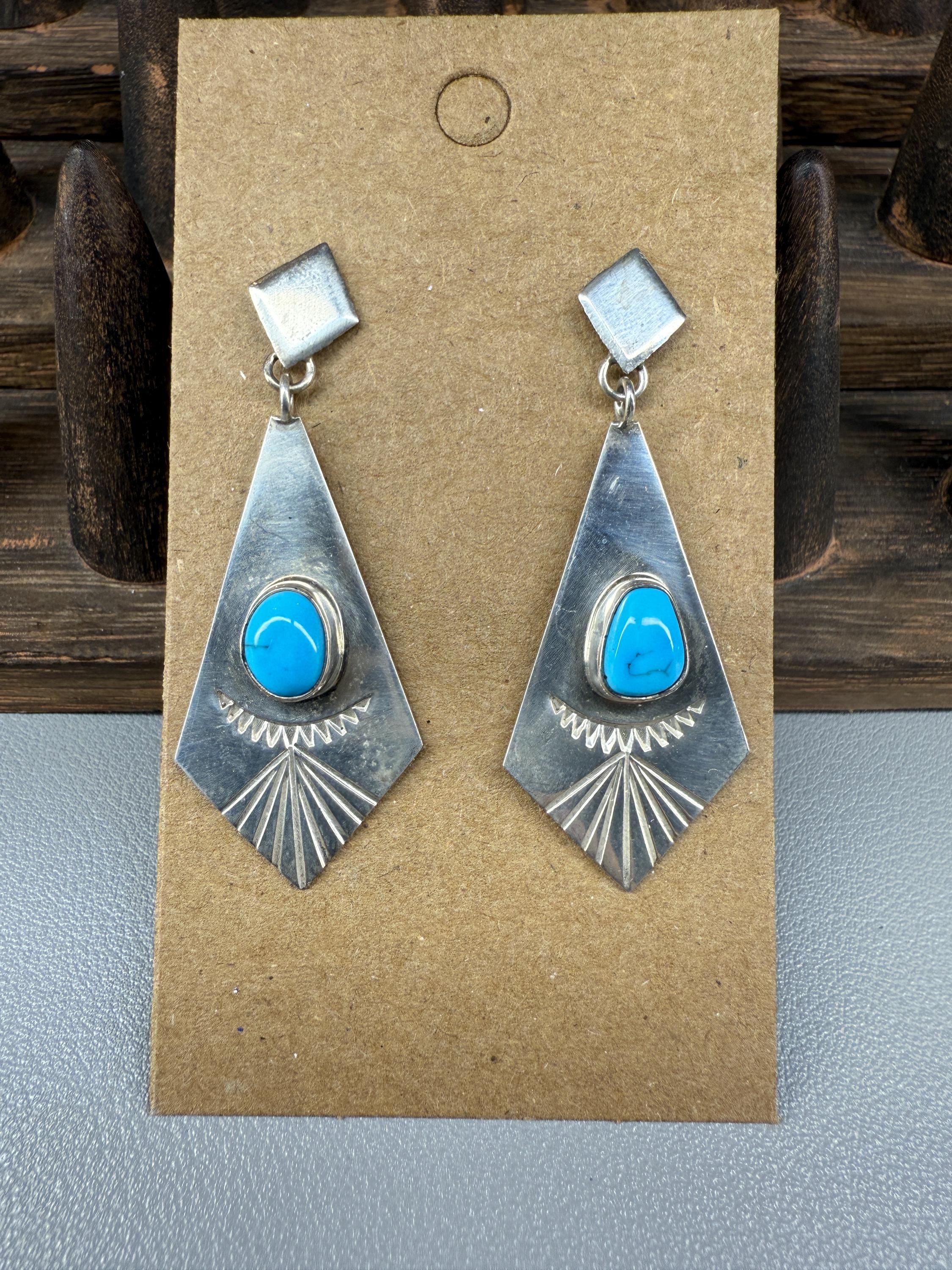NAVAJO Mike Platero シルバーターコイズスタンプワークバングル