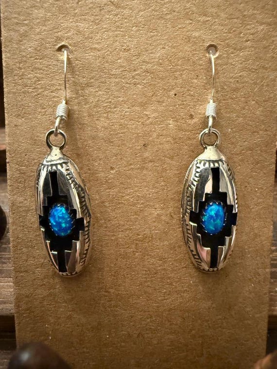 Navajo Felix Perry Shadowbox Opal and Sterling Si… - image 1