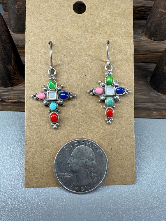 Native Signed Multi gemstone Cross Dangles - image 2