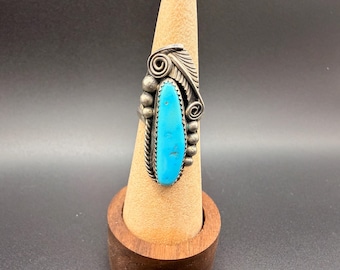 Vintage Navajo J. Morris Türkis Ring - Größe 6.75 - Handgestempeltes Sterling Silber