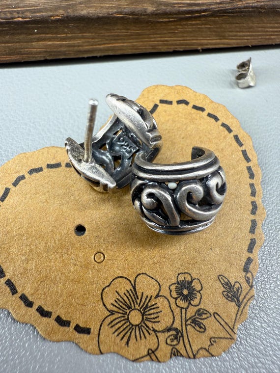 Sterling Silver Scroll Stud Earrings – Handmade - image 3