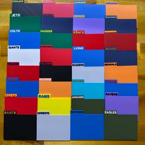 May include: A grid of colorful rectangular blocks, each labeled with a different NFL team name. The blocks are in various colors, including red, blue, green, and orange. The labels are in a contrasting color.