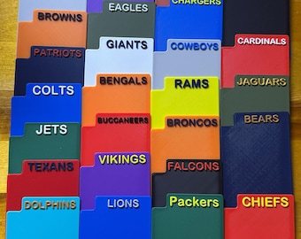 32 separadores de tarjetas de deportes de equipo de la NFL, tarjetas coleccionables de fútbol, hechas en plástico de EE. UU.