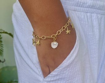 Beachy-schelparmband – kustsieraden – Summer Ocean Aesthetic – Seashell-bedelarmband – Boho Surfer-sieraden