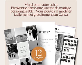 Customizable Canva Wedding Gazette | Printable PDF Wedding Booklet Template | Wedding Journal | Digital Template