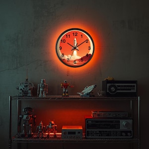 Orologio da parete retrò con lancio di razzi / Spazio Fantascienza Mid Century Modern