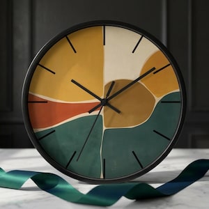 Abstract Mid Century Shapes, Modern Wall Clock | Retro Color Block Decor