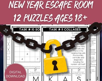 Neujahr Escape Room Erwachsene, Murder Mystery Escape Game, Feiertags-Fluchtraum druckbar, Teambildungs-Aktivitäten, Escape Room Spiel Digital