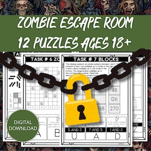 Zombie Escape Room Game, Adult Zombie Party Escape Room Game, Zombie Apocalypse Game, Halloween Zombie Escape Room Kit, Scary Halloween Game