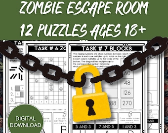 Zombie Escape Room Game, Adult Zombie Party Escape Room Game, Zombie Apocalypse Game, Halloween Zombie Escape Room Kit, Scary Halloween Game