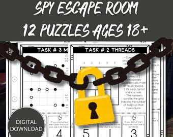 Sala de escape de espías para adultos, Sala de escape de espías de agente secreto imprimible, Juego de cena con misión secreta, Juego virtual de contraseñas, Juegos de trabajo en equipo