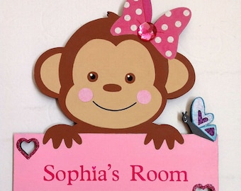 Girls room sign, nursery room sign, gifts for nursery, monkey room decor,