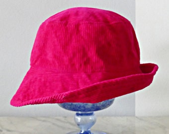 Cerise red, manchester bucket hat. Womens hat Double sided cotton hat, Corduroy Bucket Hat, handmade by me. Red fabric hat, handsewn, design