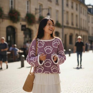 Handmade Crochet Sweater – Milk Baby Yarn with Cloud Candy White | Paw Pattern