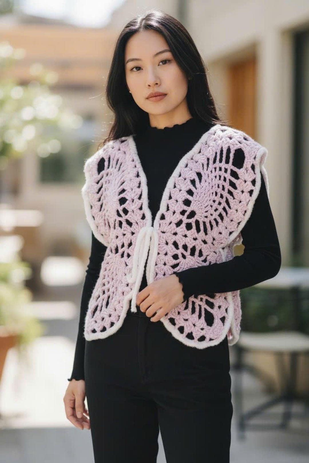 Handmade Crochet Butterfly Cardigan – Pastel Mohair Blend With