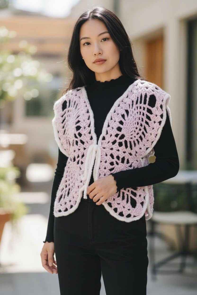 Handmade Crochet Butterfly Cardigan – Pastel Mohair Blend With