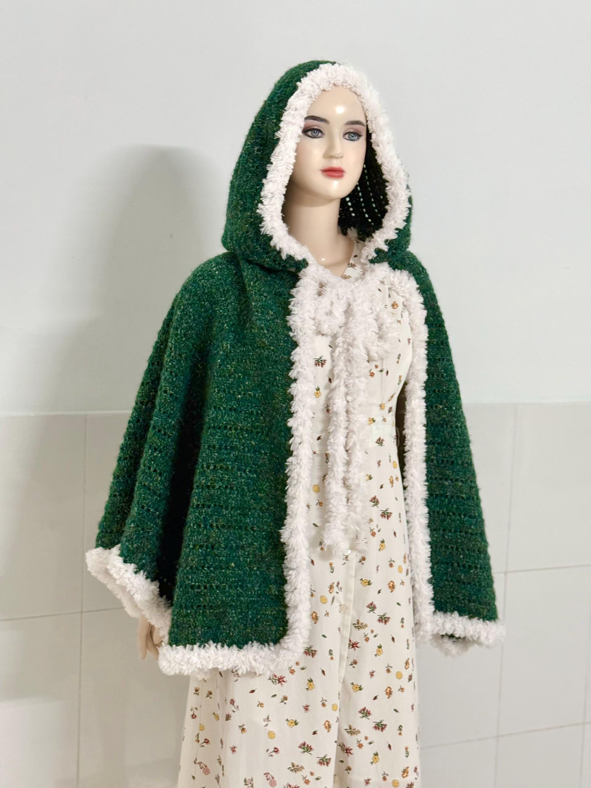38 Mohair Crochet Patterns for Luxurious Layers, Accessories, and Cozy Home Projects 4 Handmade Forest Green Mohair Hooded Cape