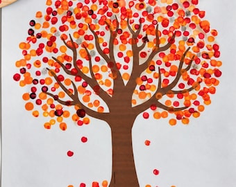 Fall Tree Q-Tip Painting Craft, Fall Tree Printable, Preschool Fall Art, Toddler Autumn Craft, Kindergarten activity, Fine Motor Project