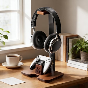 Personalized Wooden Headphone Stand, Custom Wooden Game Controller Stand, Gaming Desktop Gear, Audiophile Gift, Furniture Decoration.