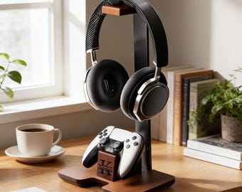 Personalized Wooden Headphone Stand, Custom Wooden Game Controller Stand, Gaming Desktop Gear, Audiophile Gift, Furniture Decoration.