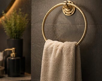 Brass Towel Ring, Gold Bathroom Holder, Wall Mounted, Modern Bathroom Decor