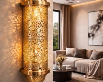 Handgjord marockansk mässingsvägglampa med invecklade orientaliska mönster - trädgårdsvägglampa