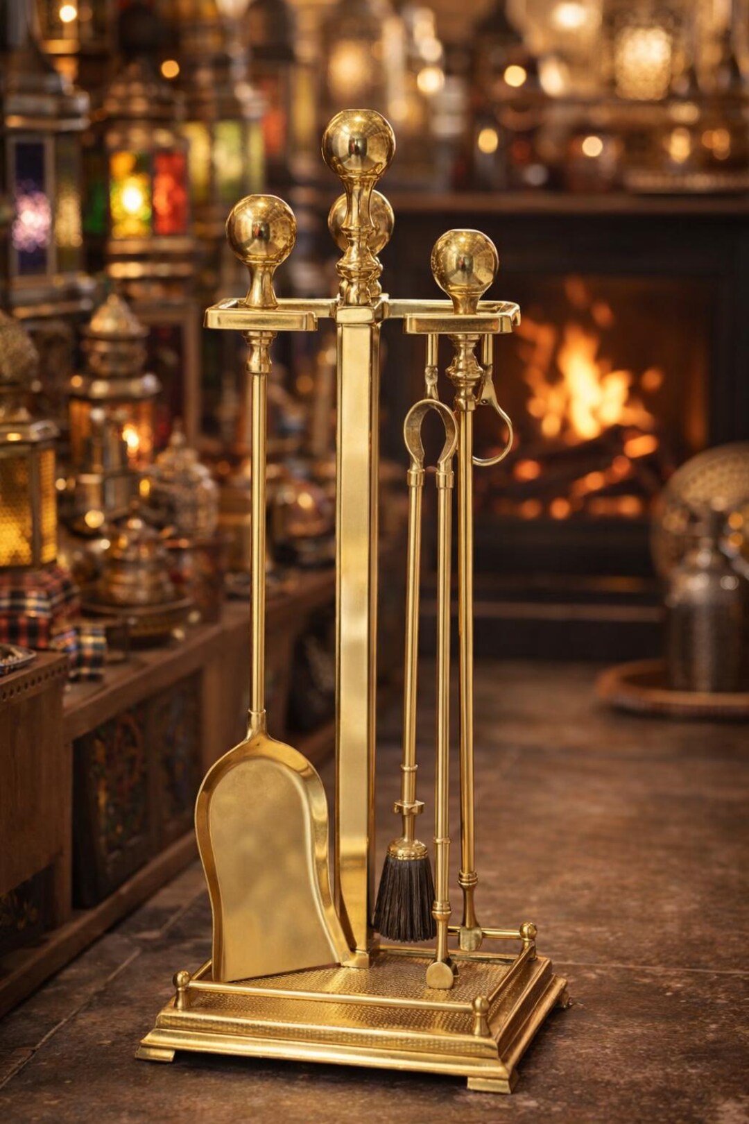Luxury Brass Fireplace Tool Set – Handmade Gold Chimney Tools With ...