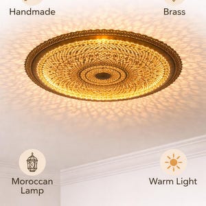 Moroccan Brass Ceiling Lamp Handmade Boho Fixture Arabic Decor Lighting Warm Ambient.