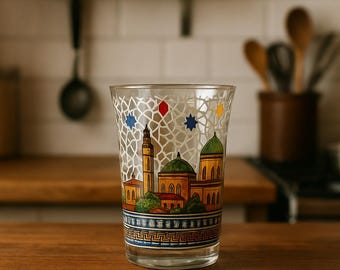 Moroccan decorative glass with colorful geometric patterns