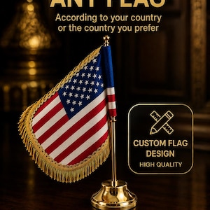 Custom Desk Flag, Solid Brass Stand, Any Country Design, Executive Office Decor