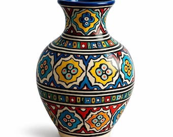 Marokkaanse keramische vaas handgeschilderd, boho decor, handgemaakte bloemenvaas cadeau