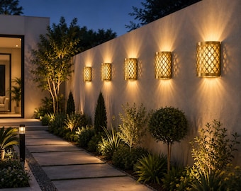 Luxury Brass Lantern, Handmade Moroccan Sconce, Outdoor Garden Fixture, Waterproof Patio Decor