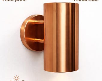 Handmade copper wall light – downward outdoor wall sconce – modern cylindrical lamp