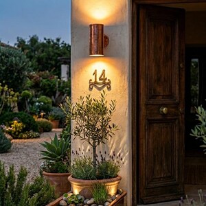 Handmade copper wall light – downward outdoor wall sconce – modern cylindrical lamp image 4
