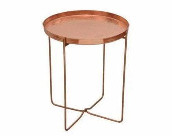 Handmade Brass Round Tray Side Table, Modern Minimalist Luxury Accent Furniture