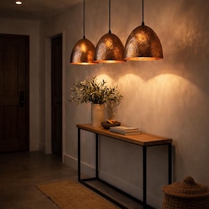 Set of 3 Hammered Brass Ceiling Lights, Kitchen Island Lighting, Handmade Fixture