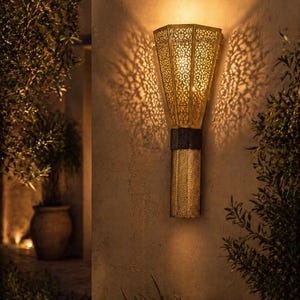Moroccan Brass Wall Lamp, Handmade Arabesque Lantern, Luxury Vintage Light Decor