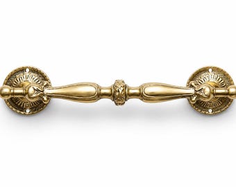 Antique Brass Drawer Handle, Vintage Gold Cabinet Pull, Ornate Dresser Hardware.