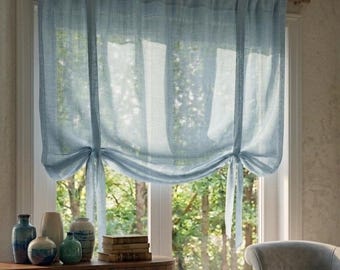 Adjustable European Linen Tie-Up Curtain – Farmhouse Drapes, Kitchen Valance
