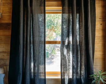 Tab top Linen Curtain Panel- Pure Linen Curtain with Large Grommet for Bed Room- Tie Top Drapes- Multifunctional Linen Drapes for Kitchen