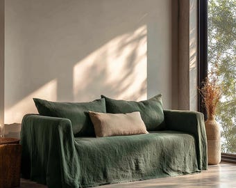 AANGEPASTE linnen bankhoezen - handgemaakte hoezen voor elke bank - extra grote luxe linnen bankhoes - boerderijdecor - schip uit VS